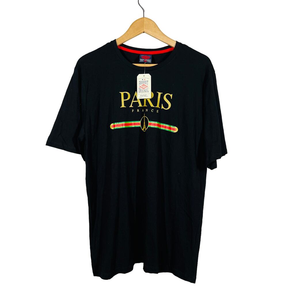 NEW! Paris France Short Sleeve Tee Black Casual Eiffel Tower Noir - L